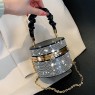 【AE171】Elegant Rhinestone Mini Bucket Bag by Prada - Chain Shoulder Evening Purse (3.9*4.7*4.7)