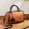 【AE23】Vintage Boston Handbag with Flower Pendant Zipper Purse, Large-capacity Trendy Satchel Bag