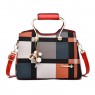 【AE162】Women's Colorblock Plaid Pattern Pendant Decor Shoulder Bag Crossbody Handbag