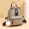 【AE62】Geometric Pattern Zipper Backpack with Fuzzy Ball Decor, Trendy Book Bag for Outdoor Activities