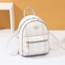 【AE64】Small Plaid Pattern Backpack Purse with Letter Patch Decor Zipper Book Bag