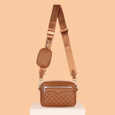 【AE167】Women's Argyle Quilted Zipper Shoulder Bag with Mini Coin Purses, Casual Crossbody Square Bag