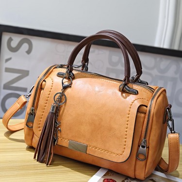 【AE155】Women's Fashion Tassel Decor Handbag, Large Capacity Shoulder Bag with Removable Strap, Zipper Crossbody Bag