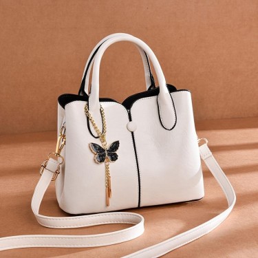 【AE42】Women's Fashion Tote Hand Bag with Butterfly Decor, Small Bucket Purse by XYZ Brand