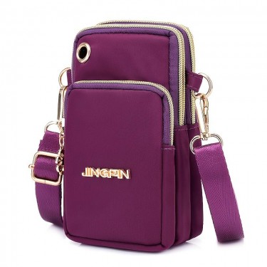 【AE152】Women's Fashion Zipper Crossbody Bag with Letter Detail, Nylon Storage Bag for Coin & Earphone (6.69*3.54*1.96) Inch