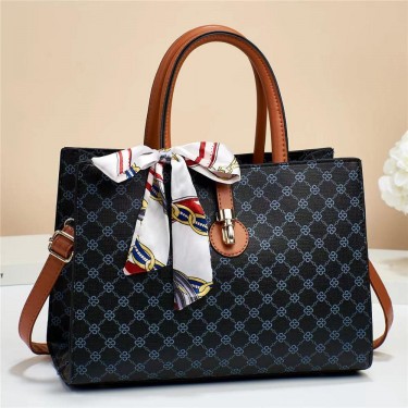 【AE82】Geometric Pattern Satchel Bag Women's Fashion Scarf Decor Shoulder Crossbody Purse