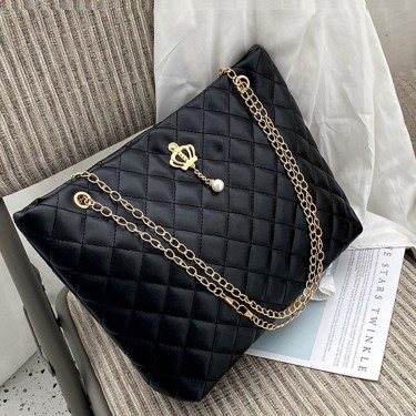 【AE168】Large Capacity Chain Tote Bag with Quilted Crown Decor Shoulder Bag for Women