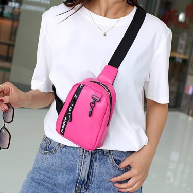 【AE102】Mini Faux Leather Sling Bag by Brand XYZ, Letter Zipper Chest Crossbody Phone Purse