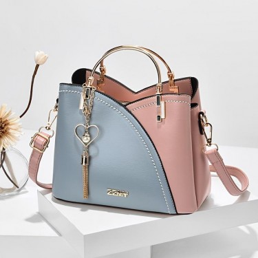 【AE219】Women's Color Block Satchel with Metal Tassel - Stylish Crossbody Bag by XYZ (9.1 x 7.5 x 4.5 in)