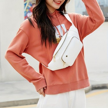 【AE112】Fashionable Women's Multi-layer Zipper Fanny Pack Crossbody Bag with Earphone Hole
