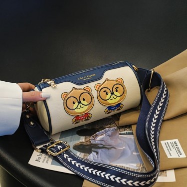 【AE31】Cartoon Bear Pattern Boston Bag, Women's Vintage Faux Leather Crossbody Purse by Brand XYZ