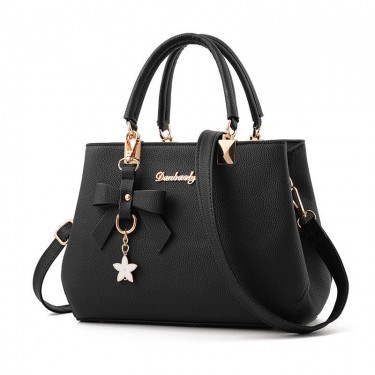 【AE89】Women's Faux Leather Double Handle Purse Crossbody Bag Fashion Handbag with Bag Charm