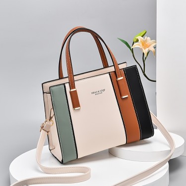 【AE19】Color Block Square Hand Bag Women's Striped Shoulder Tote Bag Elegant Crossbody Purse By Brand XYZ