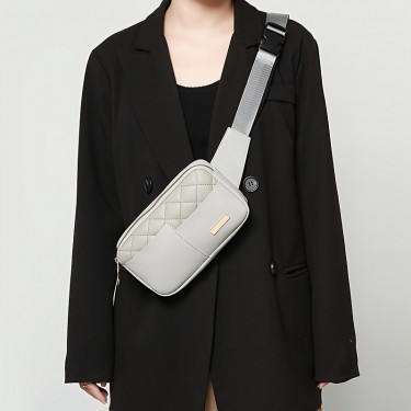 【AE105】Trendy Quilted Belt Bag, Faux Leather Fanny Pack, Women's Square Crossbody Chest Purse