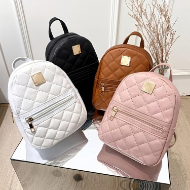 【AE150】Mini Argyle Quilted Zipper Backpack in Classic Solid Color (7.87*6.7*3.4)inch