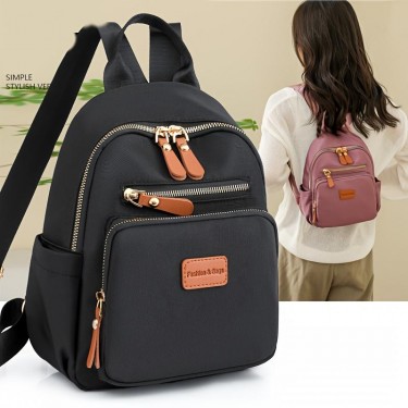 【AE215】Women's Contrast Color Nylon Backpack Lightweight Waterproof Commuter Backpack
